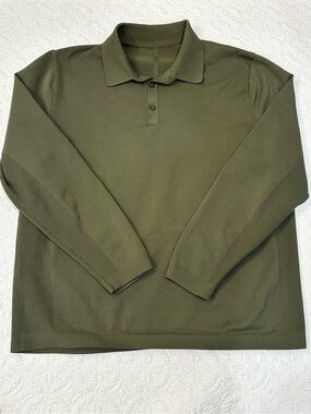 Lululemon Mens Lightweight Knit Long Sleeve Polo Shirt Medium Olive Green